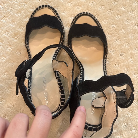 Marc Fisher Black Suede Scallop Espadrille Wedge Sandals Size 10M - Picture 5 of 11